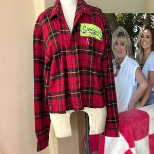 Trisha’s SADBOY 2005 Red Flannel Crop Button-down Shirt NWT